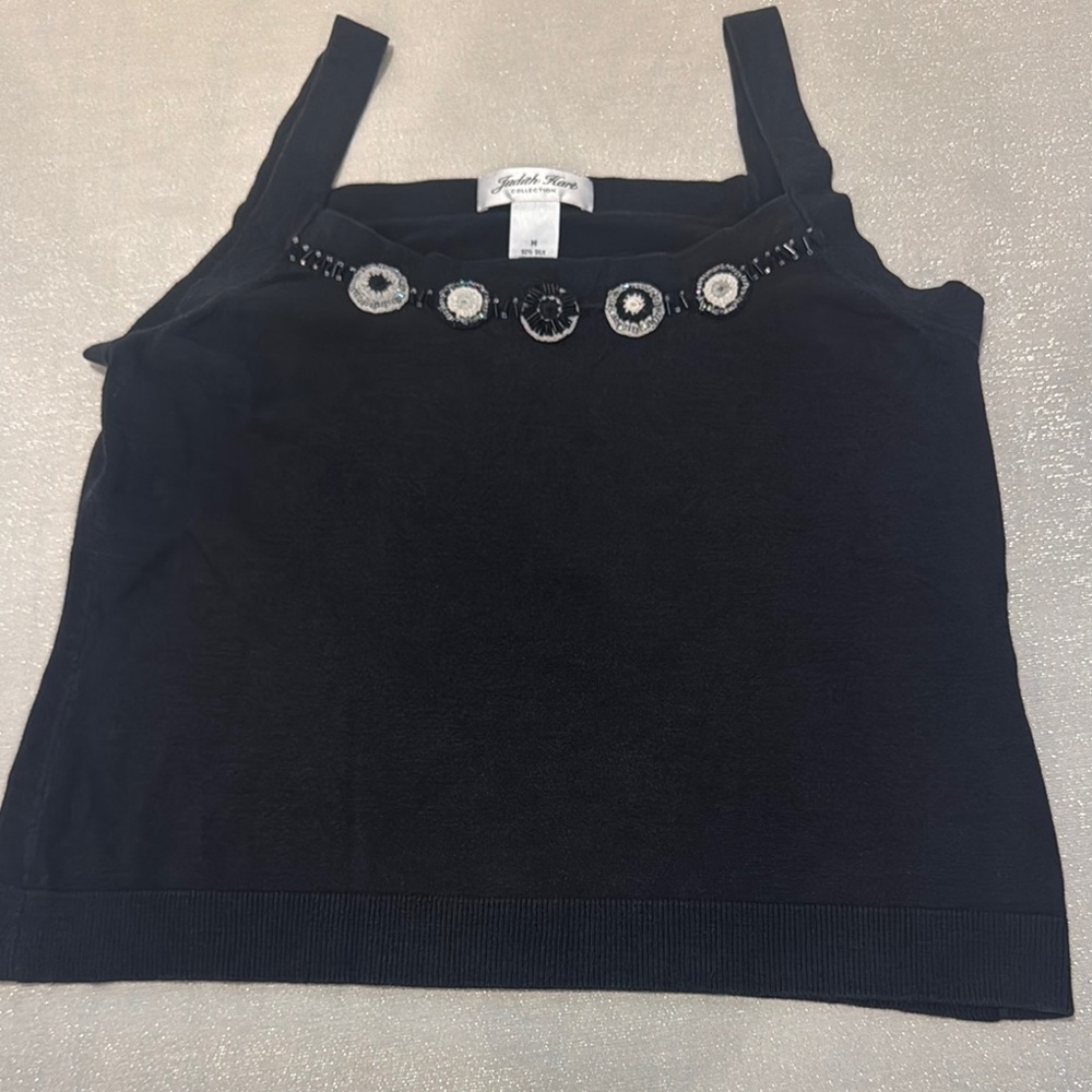 Elegant Black Embellished Tank Top